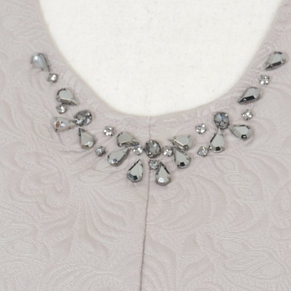 dina be Taupe Jeweled Neck Sleeveless Floral Embossed Size Small Retro Dress - Picture 3 of 10